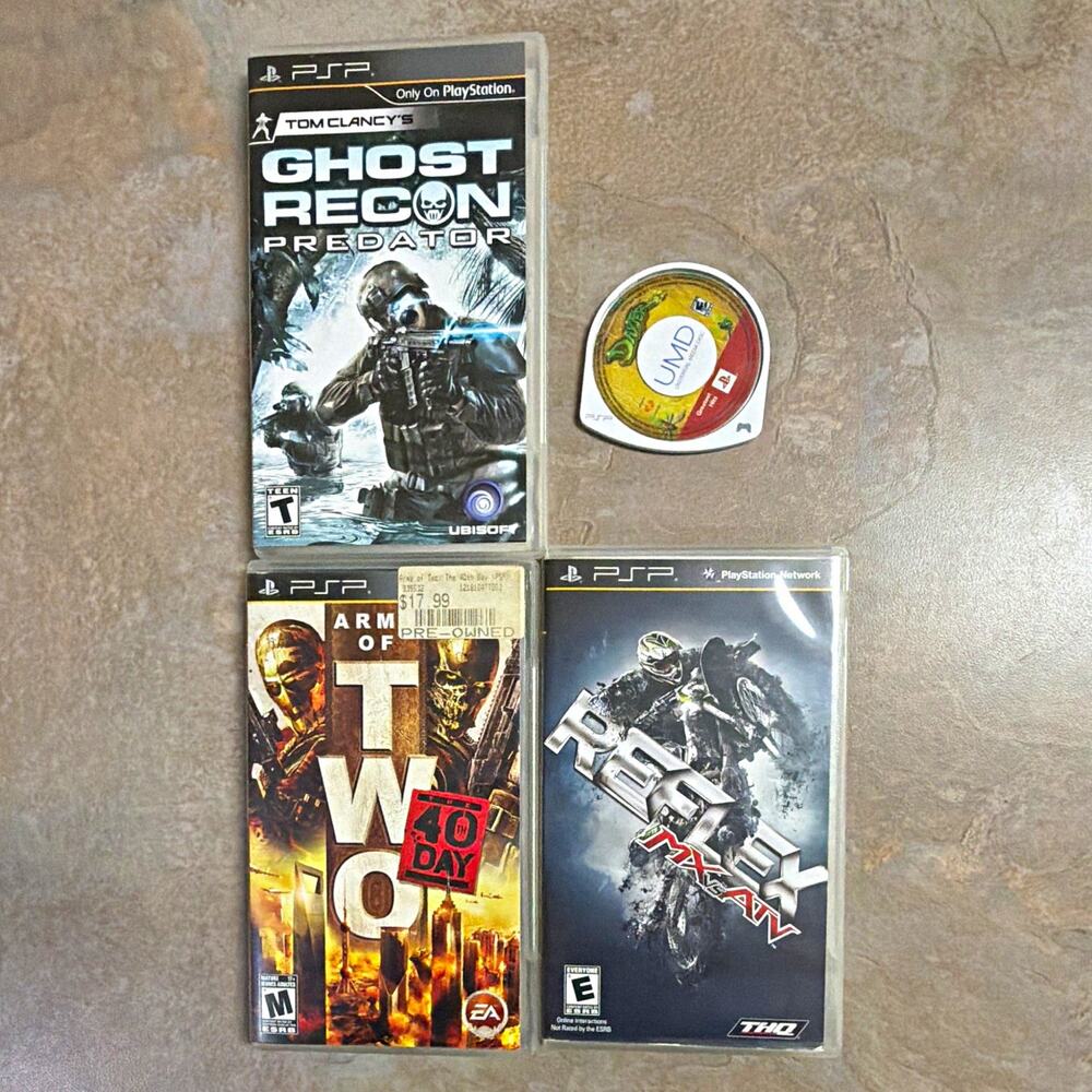 PSP 4 Game Lot Ghost Recon Army of Two MX vs ATV Reflex Daxter Sony Tested Works